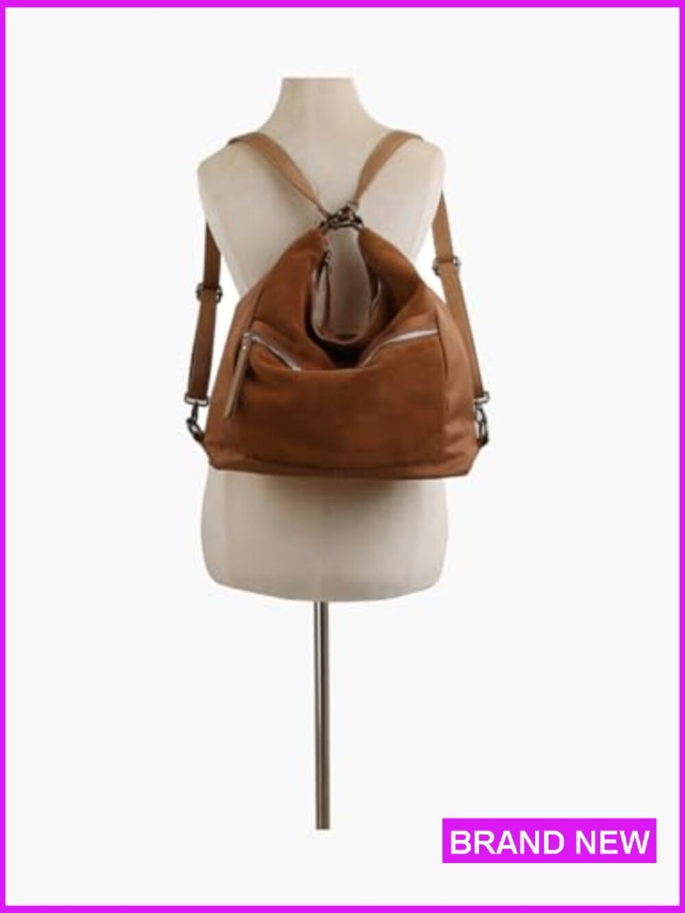 Convertible Shoulder Hobo Backpack Travel Bag Adjustable Straps Vegan Suede - Picture 5 of 5